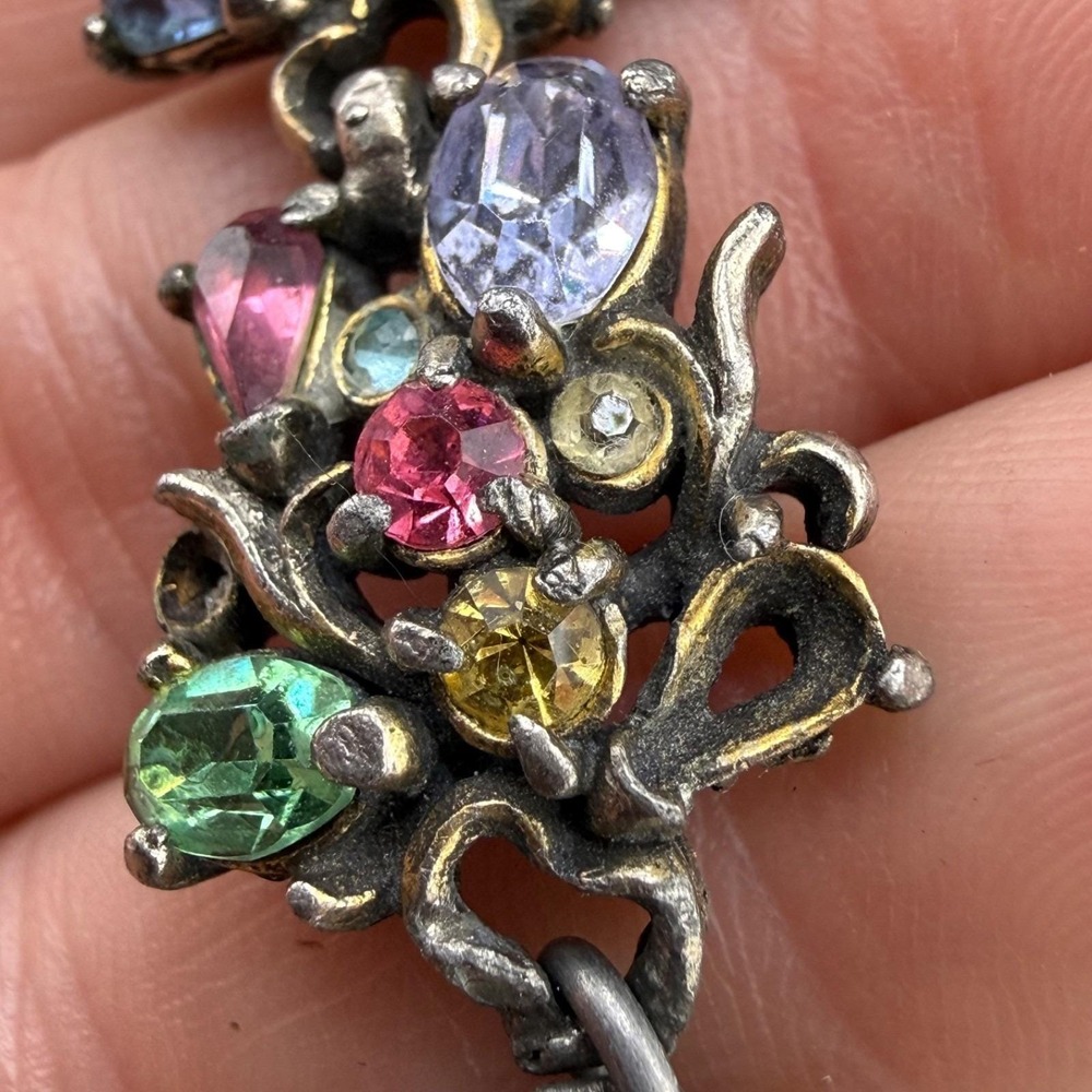 Vintage Hollycraft Bracelet Multi Color Pastel Rhinestone Floral 1950 7in - Picture 12 of 16